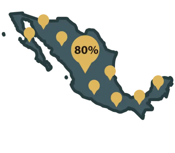 icono de mapa de México con pines para ilustrar cobertura